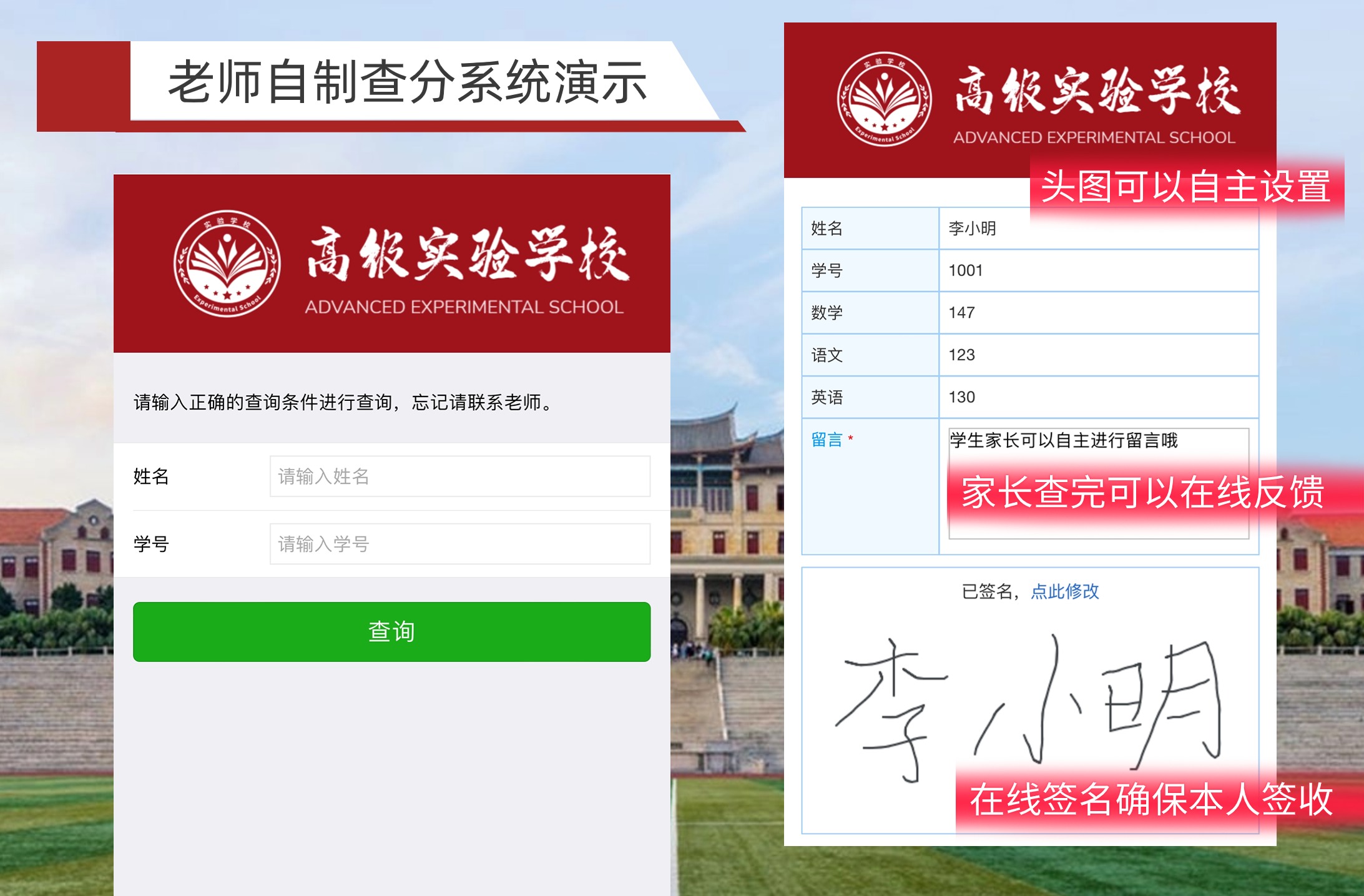 查询页面演示效果